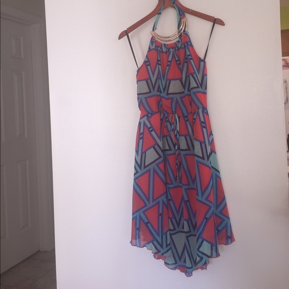 🐠Coral AND teal dress with gold halter 🌊 - Picture 2 of 6